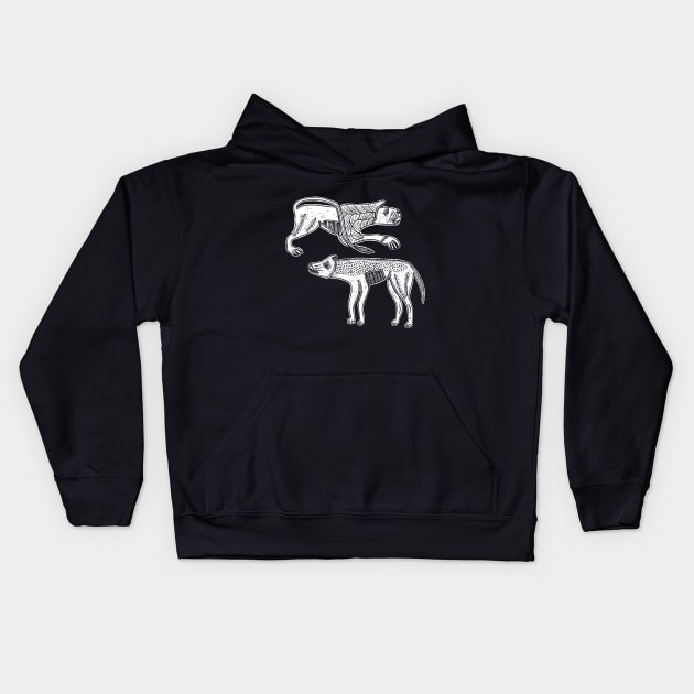 Wolf and Lion Animals from the Gundestrup Cauldron Kids Hoodie by LaForma